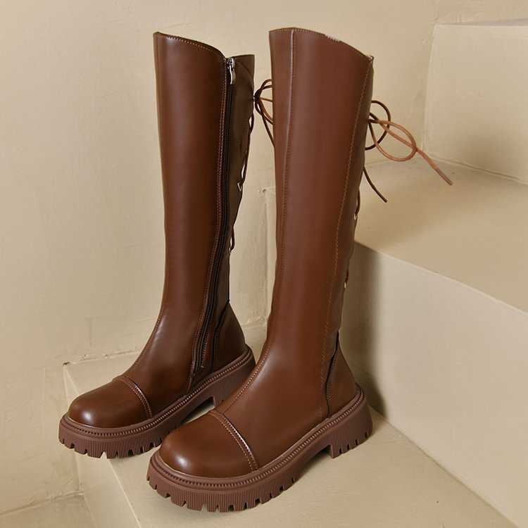 Slim Thick Soled Lace Up Martin Boots Women Boots Leather Fashion Boots Autumn Winter Brown Knight Boots 240826