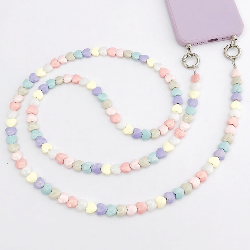 Yilian new colorful love diagonal bag shoulder strap rope pendant anti fall phone chain bead handmade hanging decoration