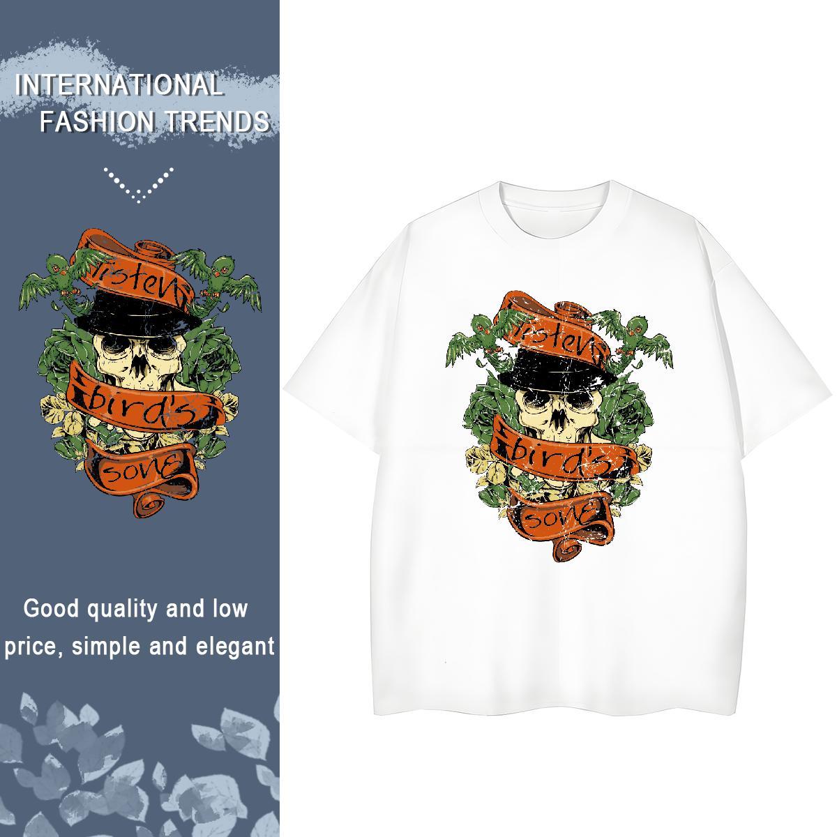Fashion New T shirt 230g 100% Cotton Breathable Crew Neck Casual skull Tshirt for Man Woman Soft Custom Cartoon Tees Shirts