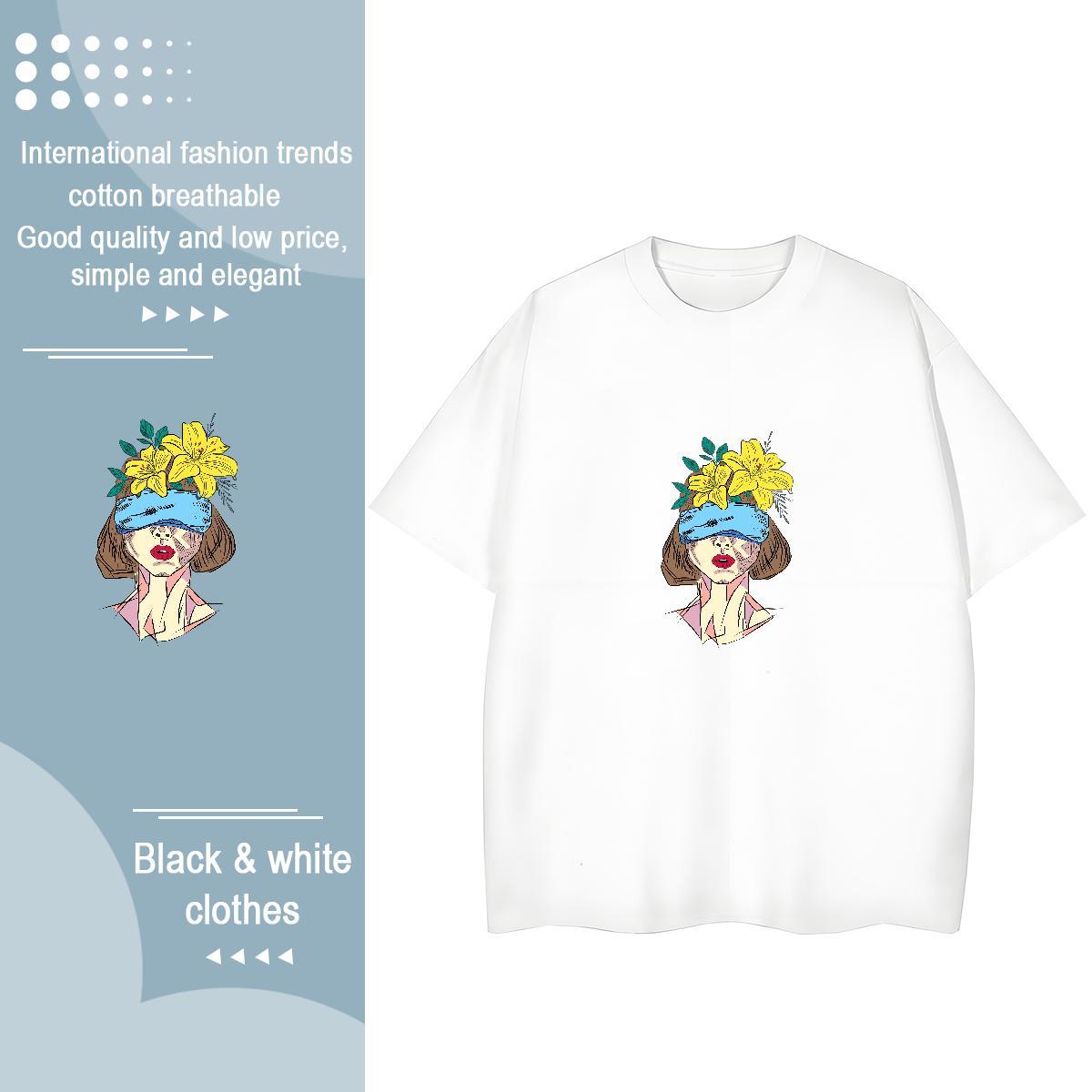 Fashion T shirt 100% Cotton 230g Crew Neck Hip Hop Street portrait Woman Tshirt Loose fit DIY Anime Printed Top Shirts