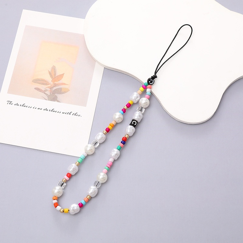Internet celebrity anti lost bead love rainbow mobile phone rope DIY pearl chain hanging