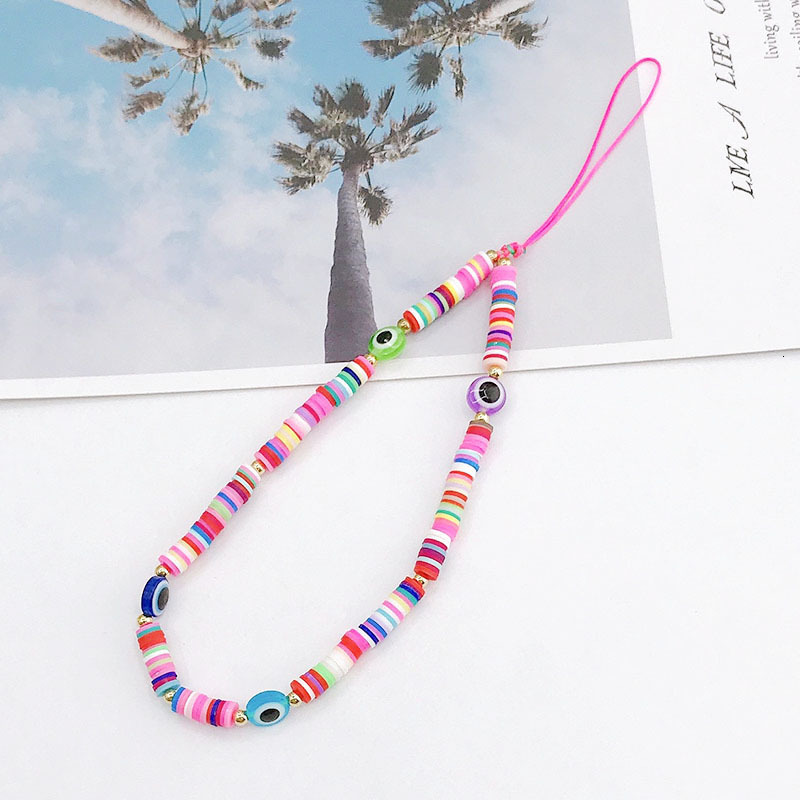 Yilian's new Devil's Eye mobile chain DIY accessories candy colored rainbow glass bead phone anti loss rope
