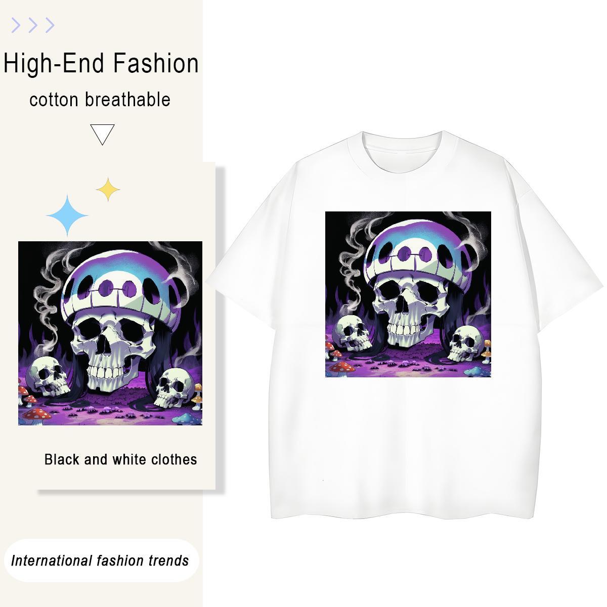 TOP Quality T shirt 100% Cotton 230g O-Neck Short Sleeve Casual Daily Wear skull Lady T shirt Brand Oversized Tees Shirts