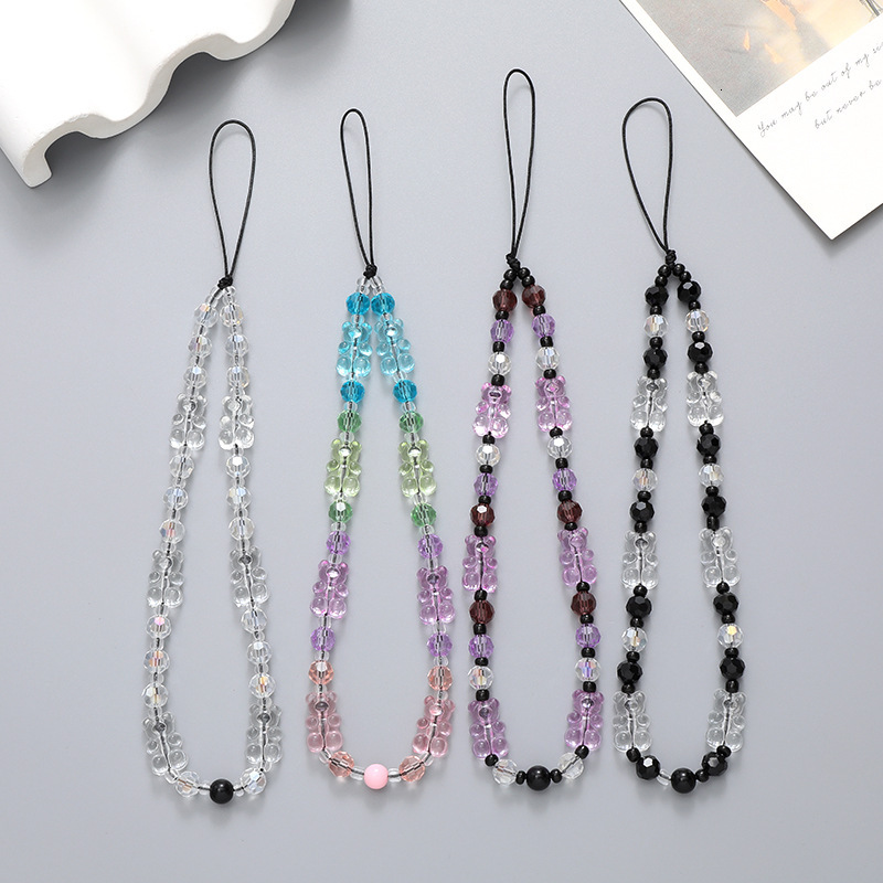 New Acrylic Bear Chain Case Pendant Beaded Phone Rope Anti Drop Hand Strap for Women