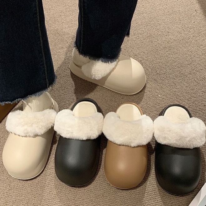 2024 free shipping Slippers winter warm and windproof bread style, solid color, simple, removable, washable, thick bottom, toe cover