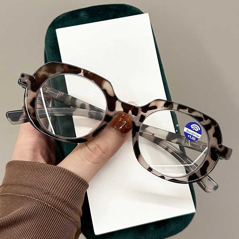 Retro oval reading glasses polygonal 2-color PC frame blocking blue light Presbyterian glasses+1.0+1.5+2.0+2.5+2.5+4.0 neutral version W240906
