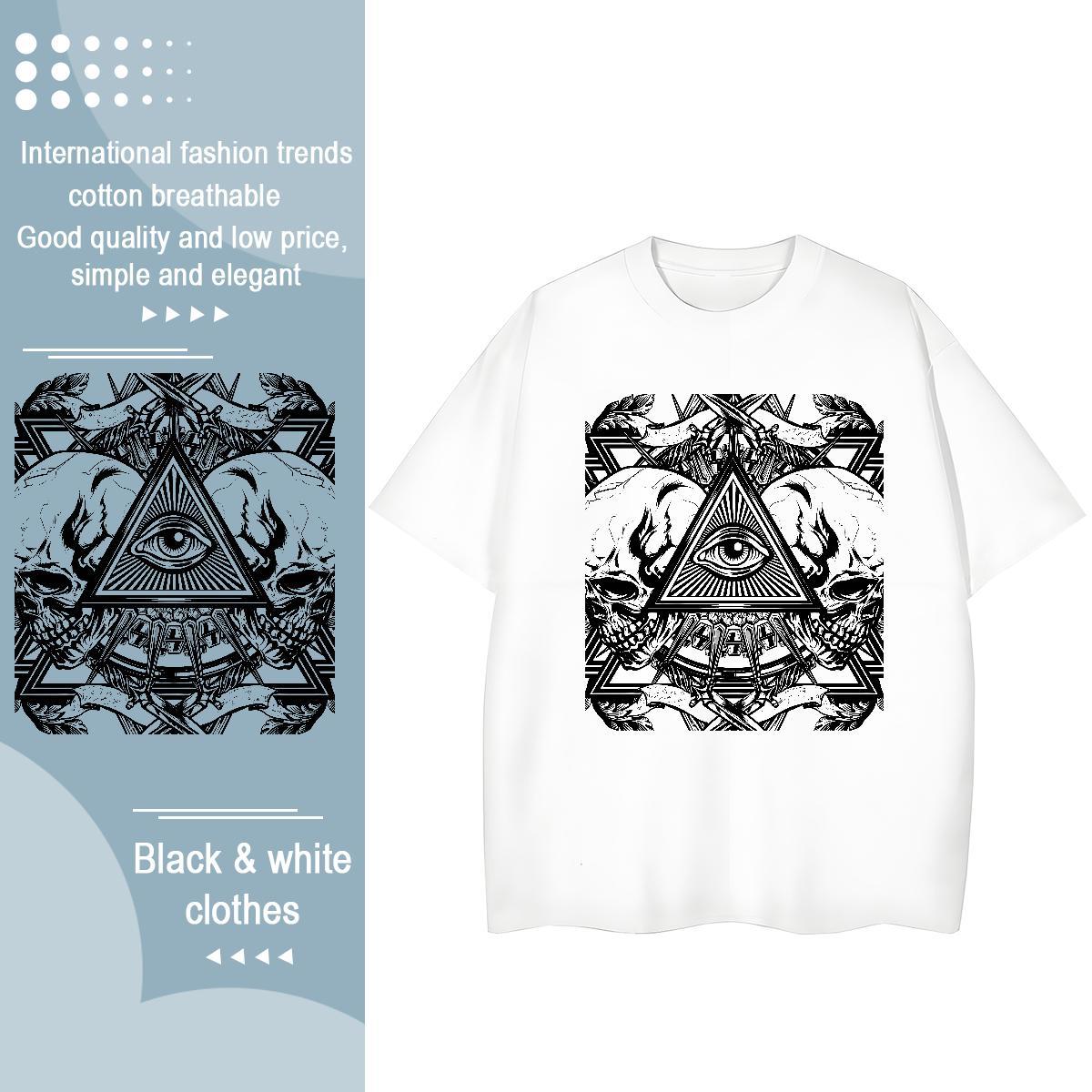 2024 Casual T-Shirts for Women 100% Cotton 230g Round Neck Short Sleeve High Street Hip Hop eye of the devil Women Tees Wholesale Cartoon Floral Print