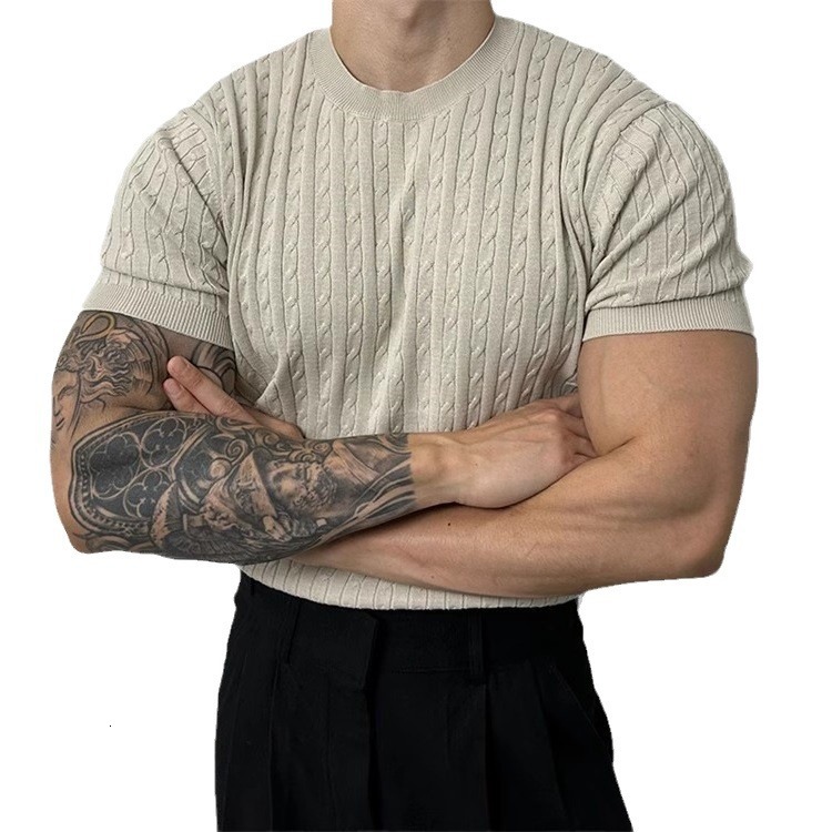 Men's Solid Color Knitted Short Sleeve Top