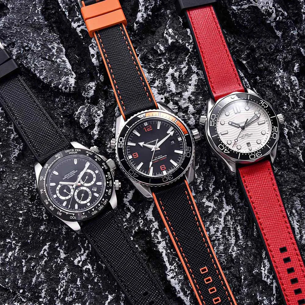 Premium Quality Fluoro Rubber Leather Watch Band 20mm 22mm Hybrid Leather FKM Watch Strap Quick Release Wristband For Mens Watch 240906