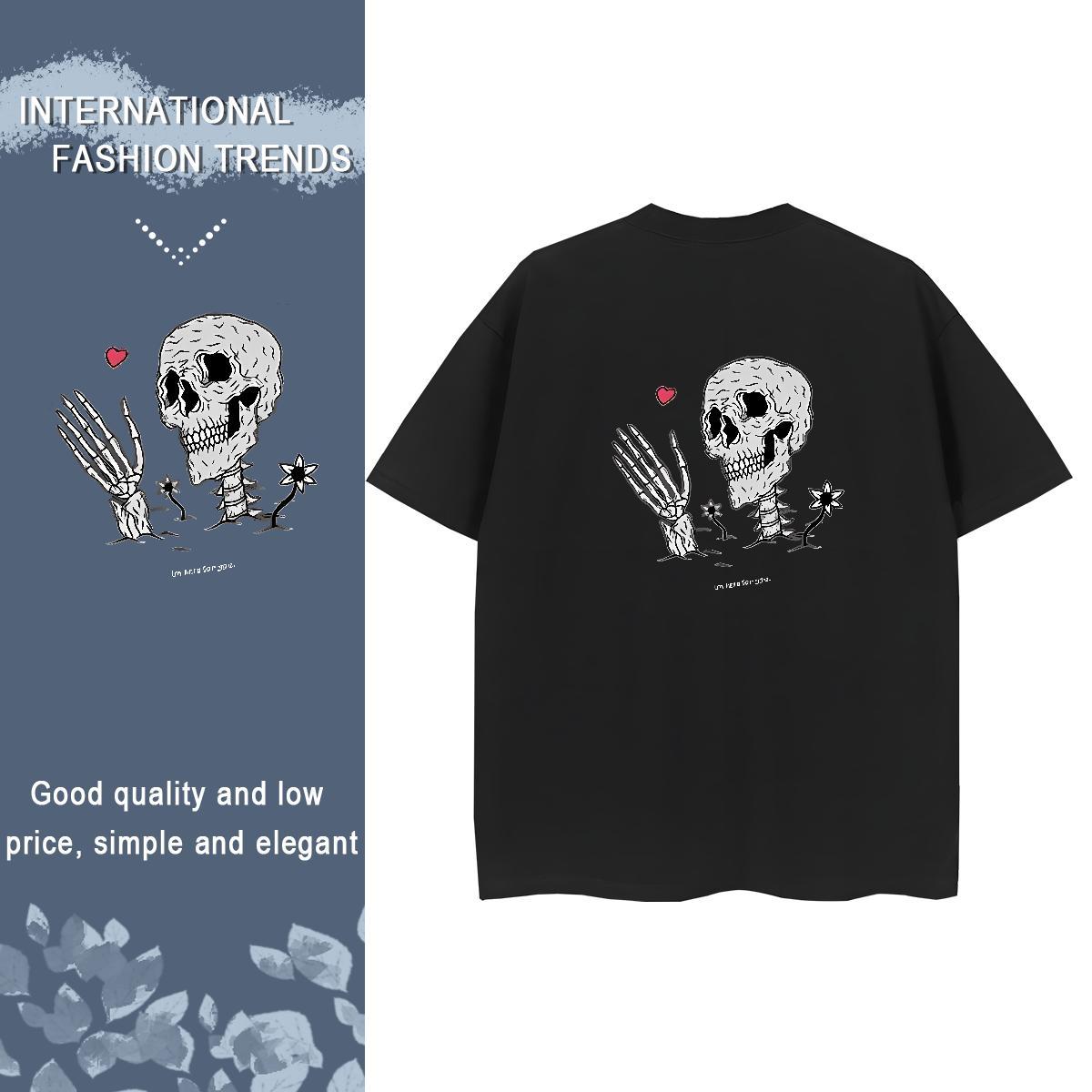 New Arrival Woman T Shirts 230g Cotton Breathable Short Sleeve Casual Daily Wear skull Tshirt for Man Woman High quality Custom Printing Tops Tees