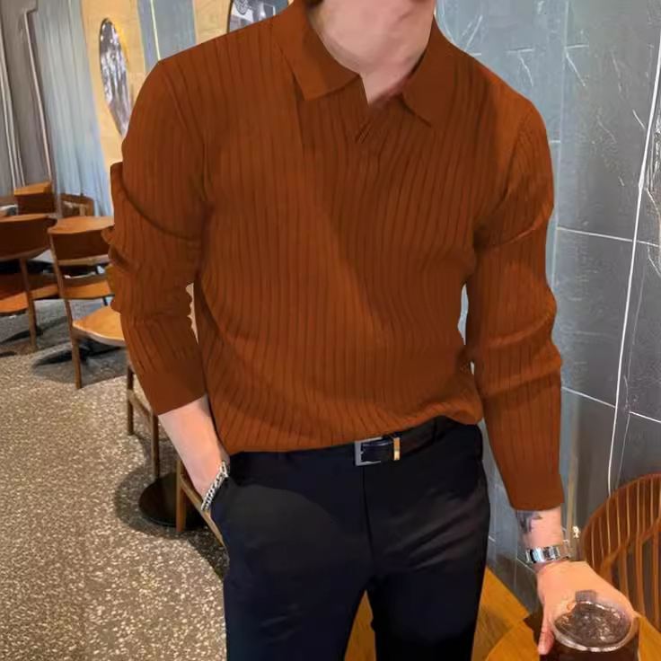 Mens sweaters and pullovers Men Ribbed Knit Solid Sweater Pullover for Men Polo Shirt
