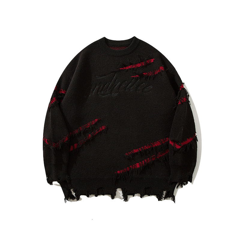 Men's Distressed Fringe Sweater long sleeved knitted