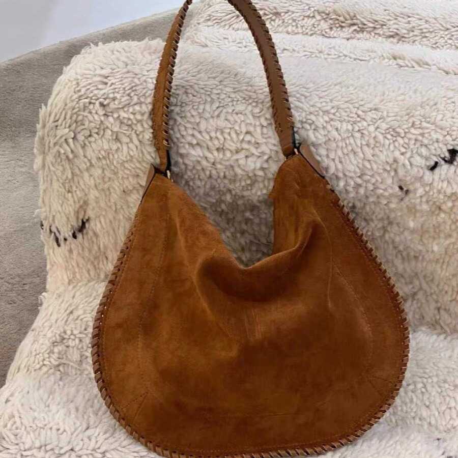 Small niche design frosted suede woven saddle shoulder bag autumn and winter large capacity shoulder bag for women 240915