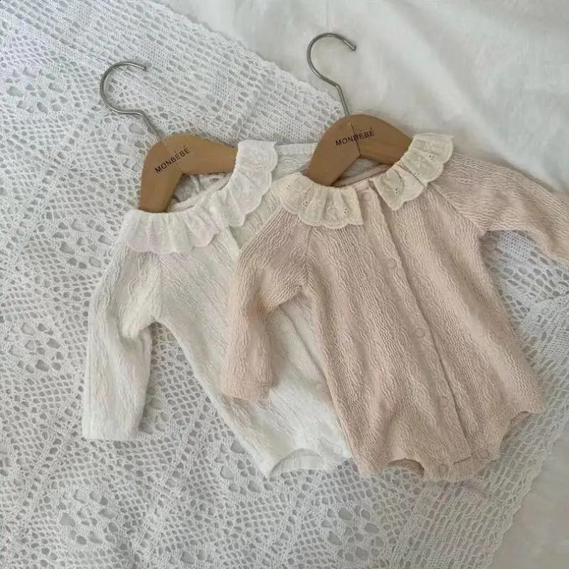 Autumn Baby Long Sleeve Bodysuit Infant Girls Solid Lace Collar Jumpsuit born Cotton Casual Onesie Kids Clothes 0-24M 240902