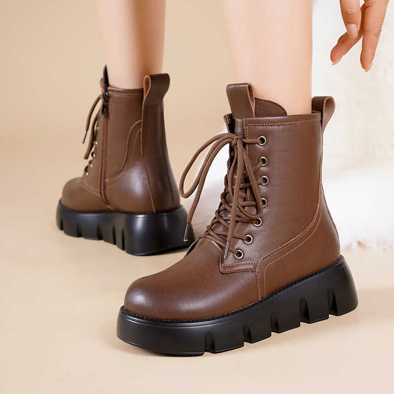 CMM Thick Soled Height Increasing Boots for Women Winter Suede Short Boots Leather Thickened Large Cotton Shoes Anti Slip Fur Integrated Snow Boots