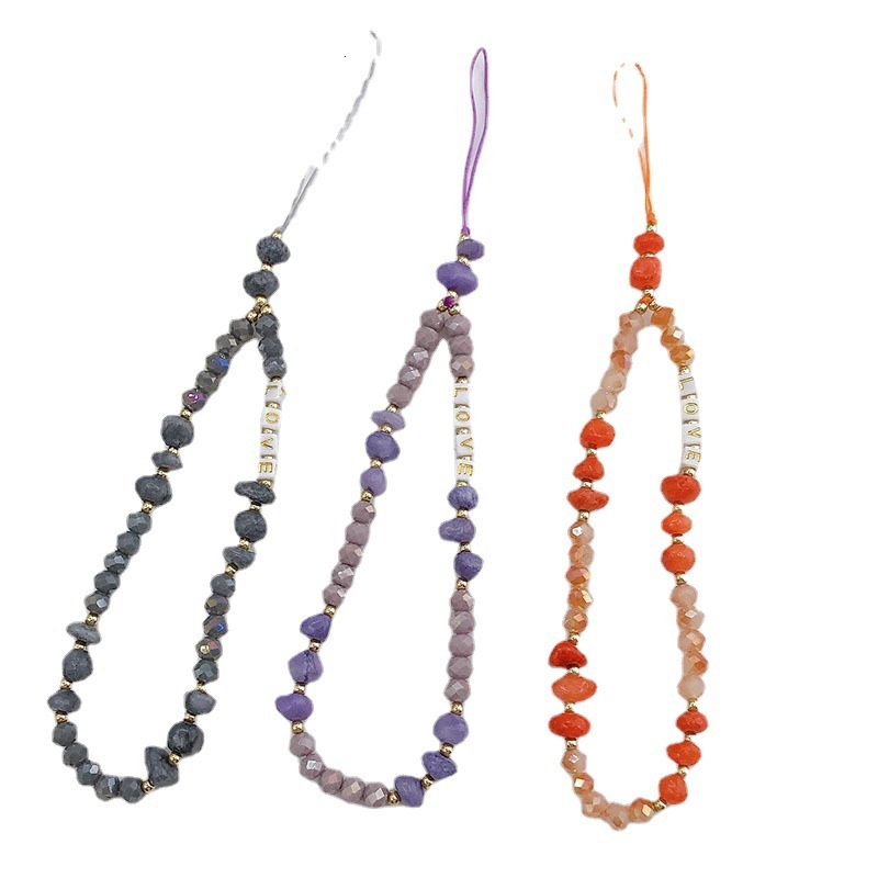 Yilian's new creative crystal stone color blocked chain, fashionable anti loss mobile phone rope, short hanging decoration pendant for women