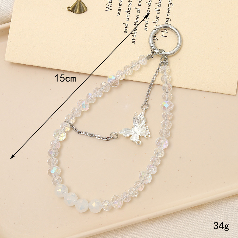 New diamond shaped crystal bead pendant with high-end feel, double chain butterfly pendant, luggage, keychain, mobile phone lanyard