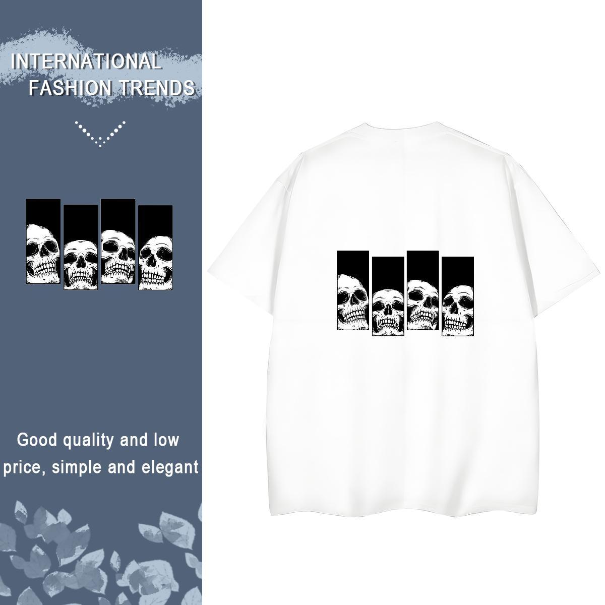 Casual New T Shirts Women 230g Pure Cotton O Neck Short Sleeves Hip Hop Street skull Woman Tshirt Unisex Oversized L-4XL Top Shirts