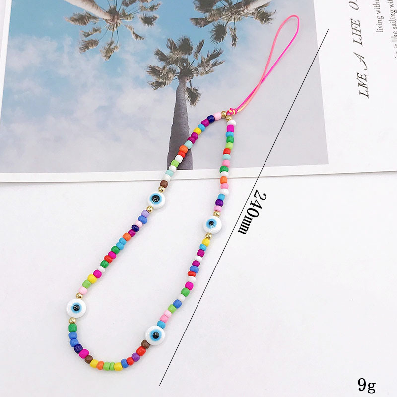 Yilian's new Devil's Eye mobile chain DIY accessories candy colored rainbow glass bead phone anti loss rope