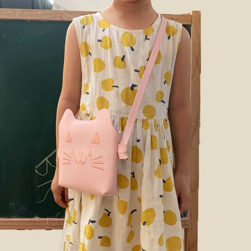 Cartoon Cat Childrens Cross Body Bag Pink Cute Shoulder Bag Girl Embroidery Childrens Wallet and Handbag Childrens Handbag W240906