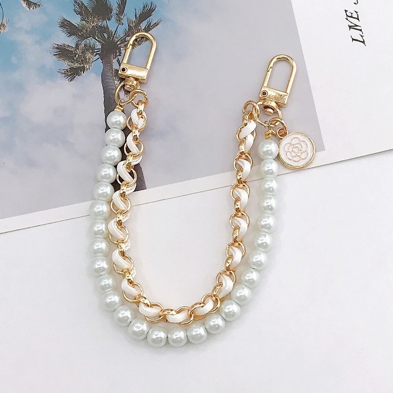 Yilian New Double Pearl DIY Phone Case Jewelry Accessories Metal Piercing Leather Handheld Chain