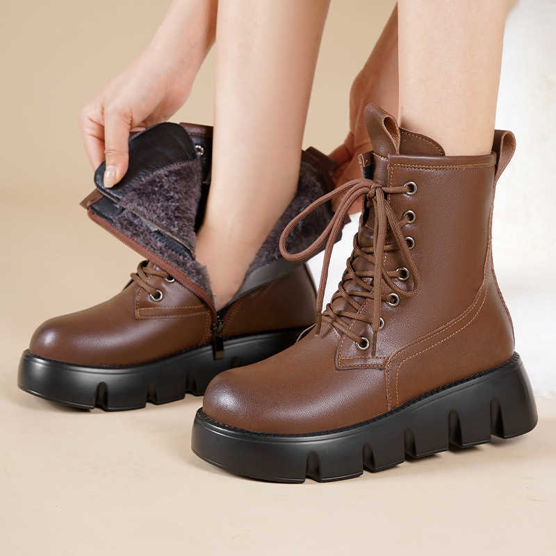 CMM Thick Soled Height Increasing Boots for Women Winter Suede Short Boots Leather Thickened Large Cotton Shoes Anti Slip Fur Integrated Snow Boots