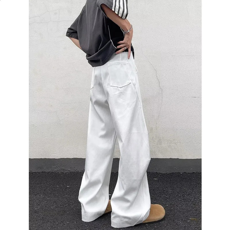 2024 Pantalon Y2K Fashion Pleated White Baggy Jeans Pants For Men Clothes Straight Wide Leg Casual Long Trousers 240826
