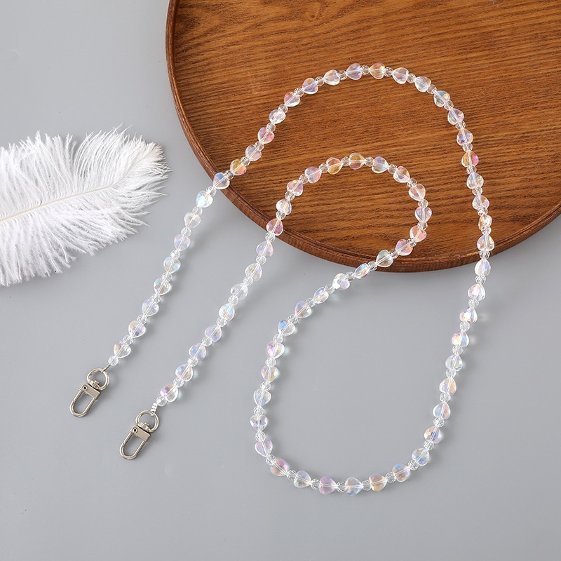Light luxury new crystal heart-shaped bead crossbody chain luggage pendant case keychain hanging decoration phone lanyard