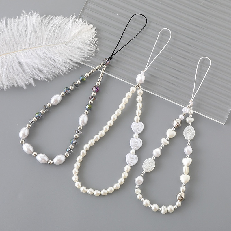 New mixed bead pearl love mobile phone hanging rope chain pendant accessory