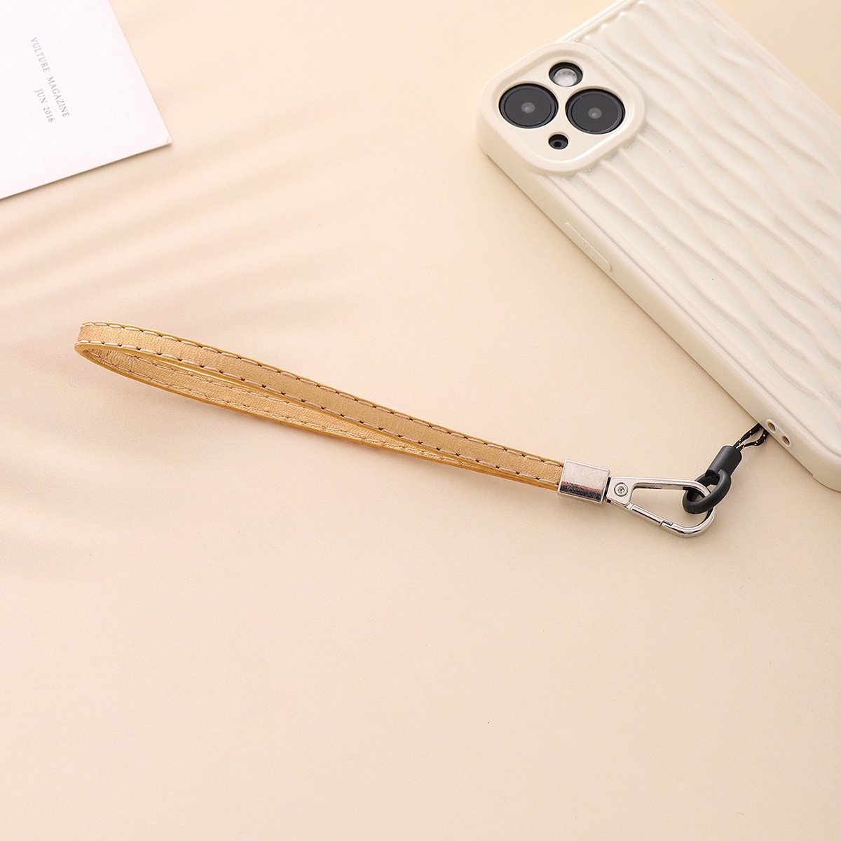 Yilian's new dual needle tread PU leather short chain anti drop phone case strap pendant for women