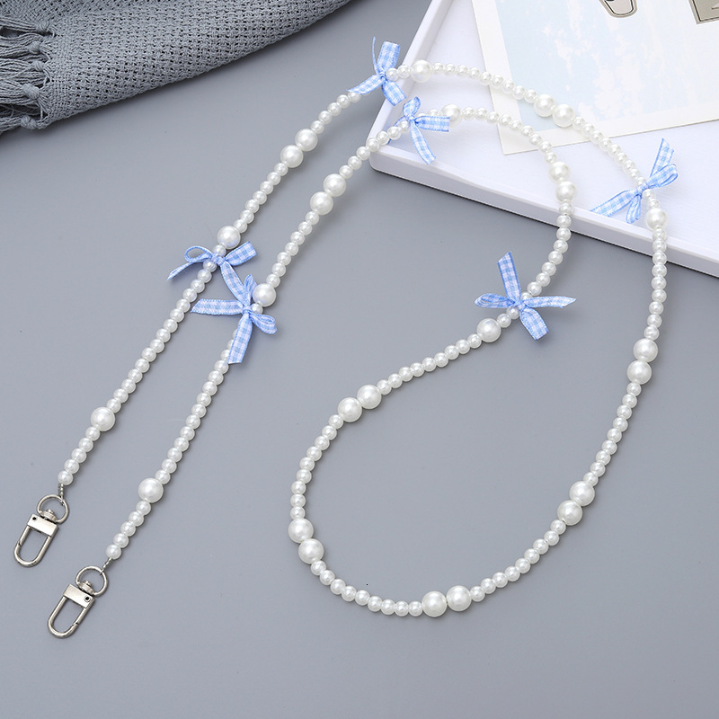 Ins Fashion New Girl Sweet Pearl Bow Beaded Crossbody Phone Rope with Back Chain Hanging Ornament