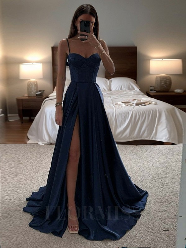 Sexy Spaghetti Straps Red Prom Dress Satin Sleeveless Side Split Evening Dresses Long Weddings Reception Gown Vestidos de Noiva Custom Made