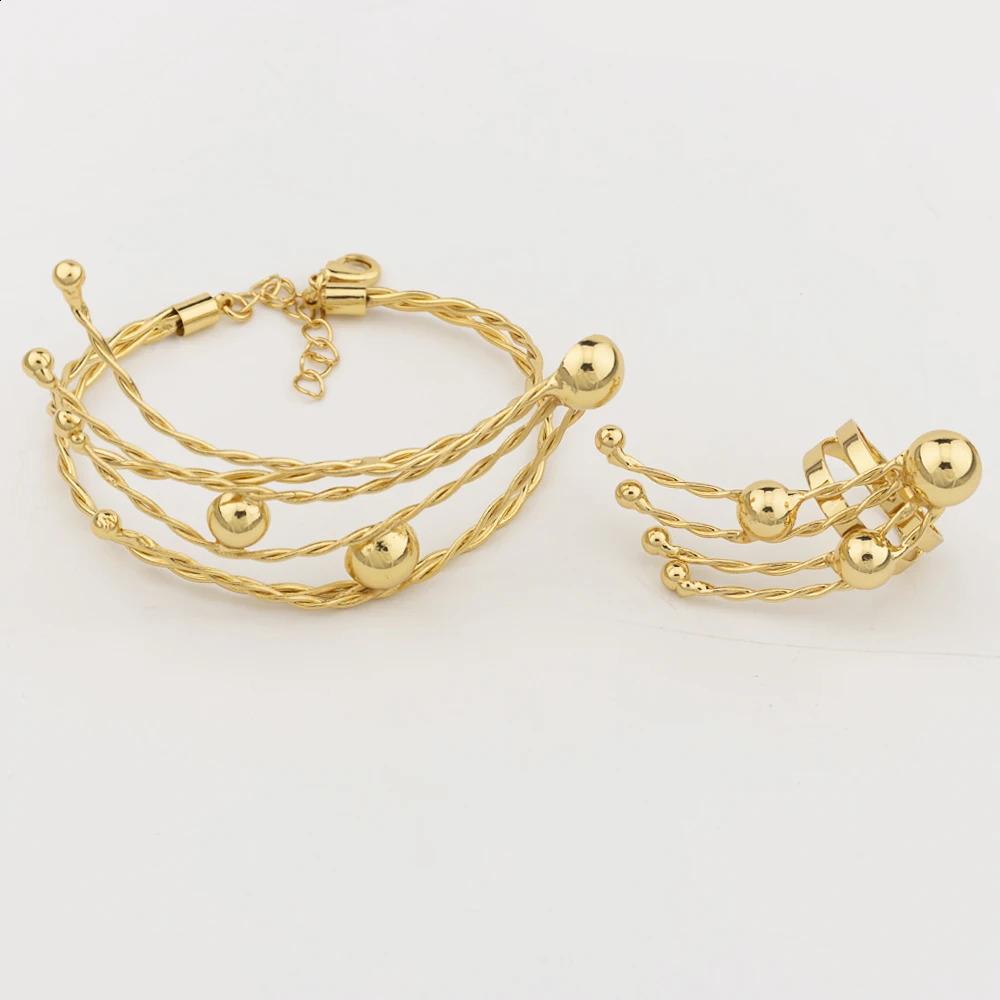 Gold Plated Jewelry Set Peacock Weddings Bridal Necklace and Earrings with Bnagle Ring Italian Gold Color Jewelry 240906