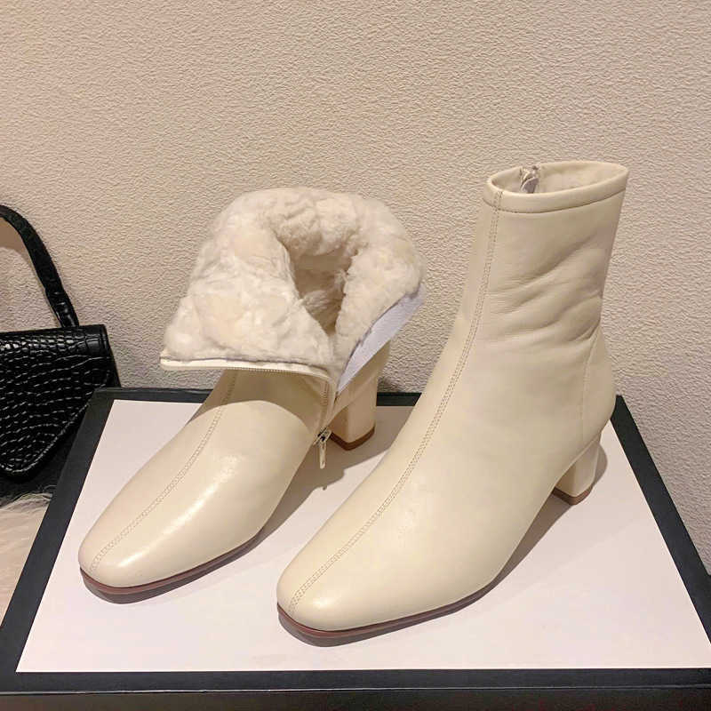 CMM Snow Boots Womens Short Boots Thick Heels High Heels Winter Plush Warm Cotton Shoes Slim Boots