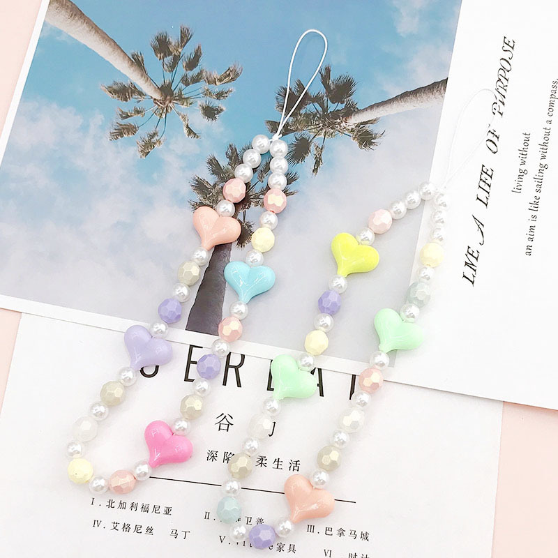 New Korean version of Ins creative love pearl bead rope acrylic mobile phone chain jewelry pendant hanging decoration