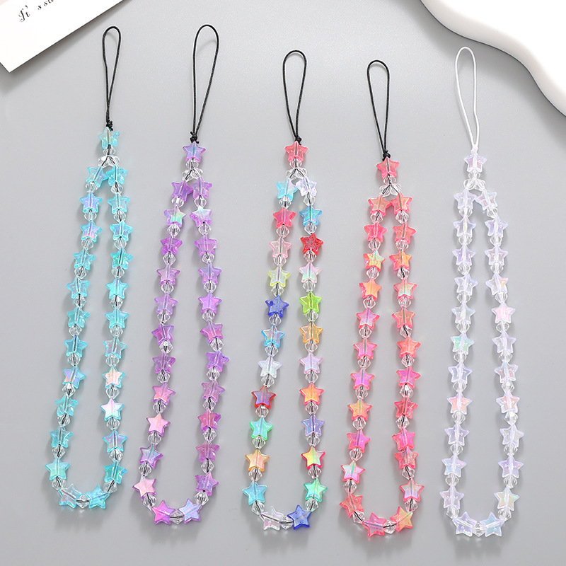 Mermaid Lady Five pointed Star Beaded Chain Case Hanging Pendant fall and Anti loss Phone Rope Female