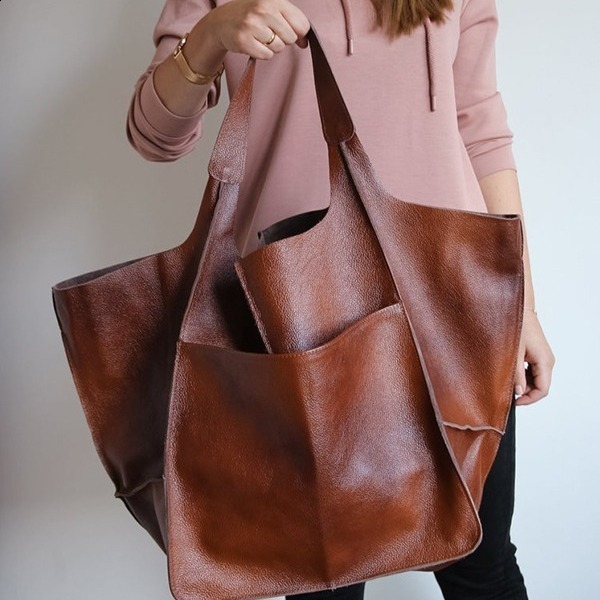 Minimalist New Style Minimalist Large Bag Soft Leather Large Capacity One Shoulder Handheld Tote Womens Bag 240817