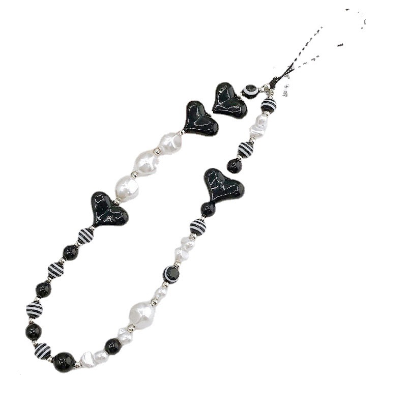 Yilian New Chain Black and White Rope Phone Hanging Decoration Striped Beaded Love Anti Loss Handheld