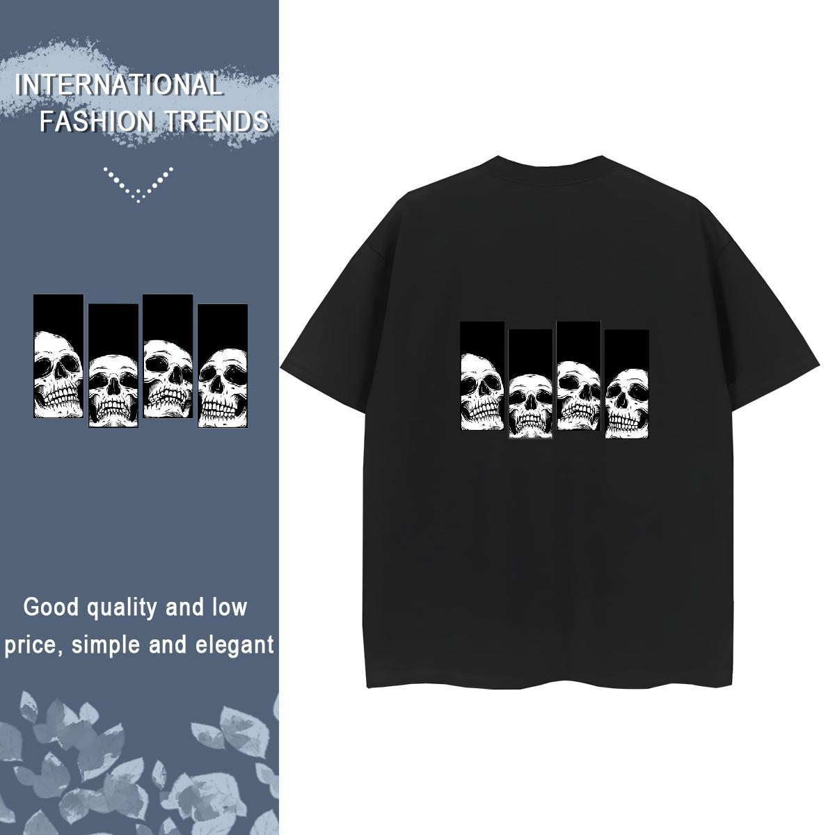 Casual New T Shirts Women 230g Pure Cotton O Neck Short Sleeves Hip Hop Street skull Woman Tshirt Unisex Oversized L-4XL Top Shirts