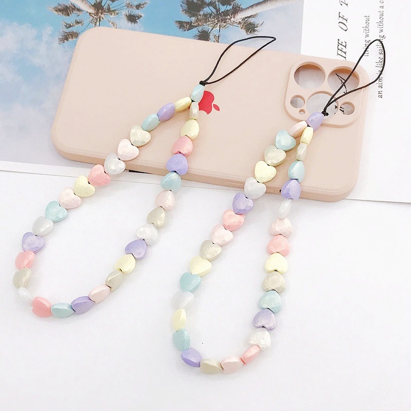 Yilian New Colorful Matte Love Chain Bead Colored Phone Hanging Release Rope Anti Fall Wrist Strap