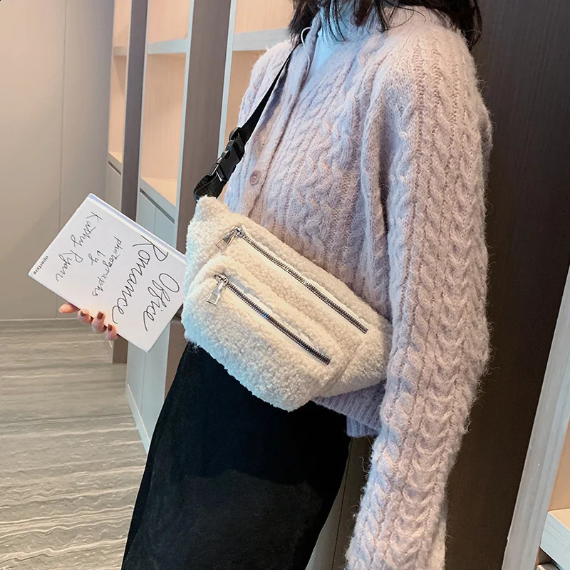 Plush Womens Waist Bag Solid Color Belt Bags Shoulder Crossbody Chest Female Fanny Pack Banana Hip Purse 240906