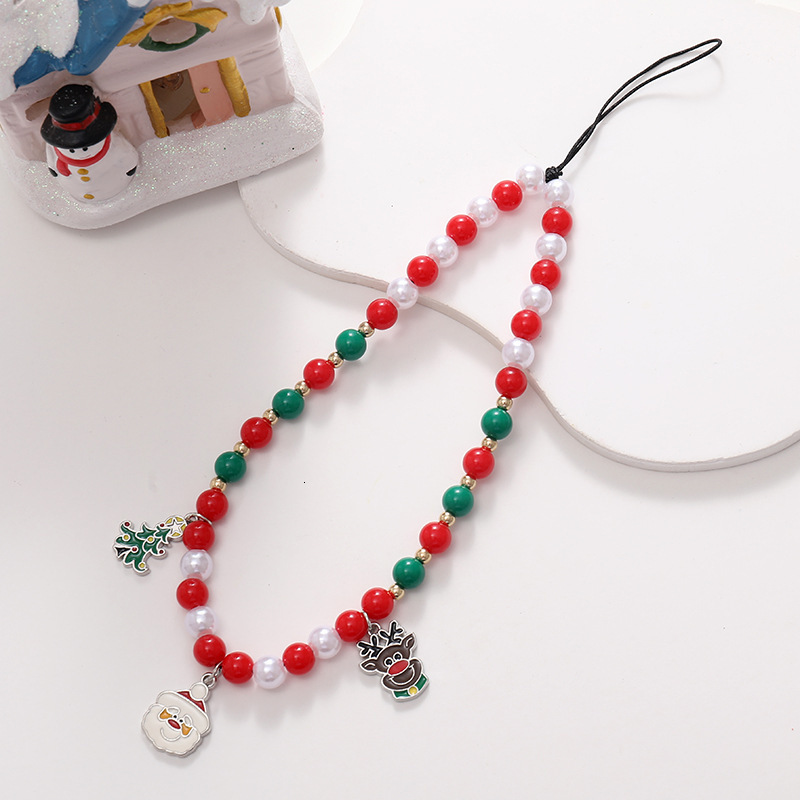 Yi Lian's New Series Phone Santa Claus Beaded Short Christmas Tree Pendant with Wrist Strap Loss Prevention Chain