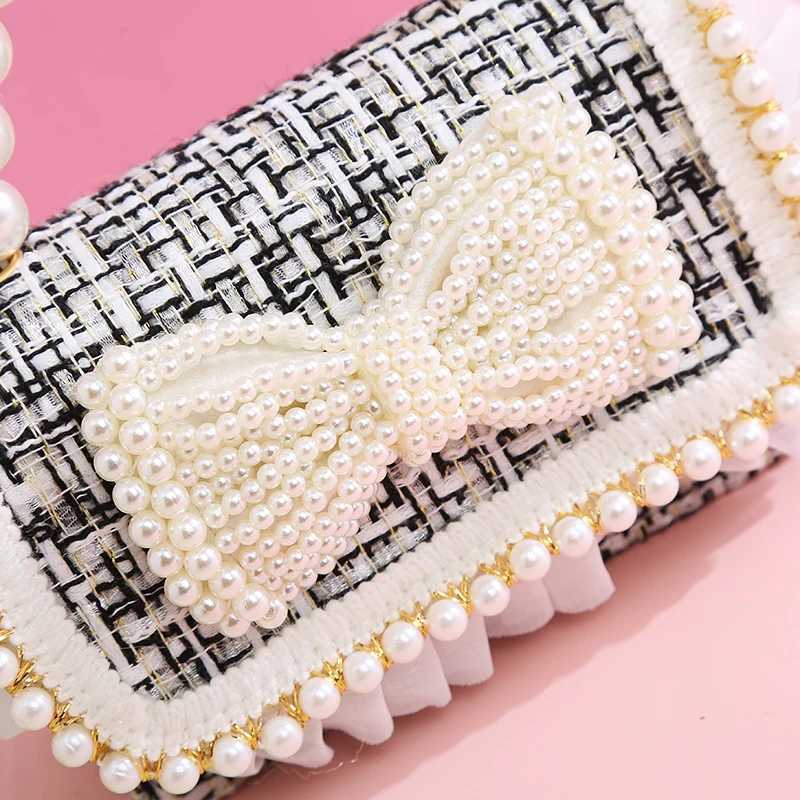 Childrens mini clutch bag cute childrens lace cross body bag girls pearl bow coin wallet handbag Kawaii baby party wallet gift W240906