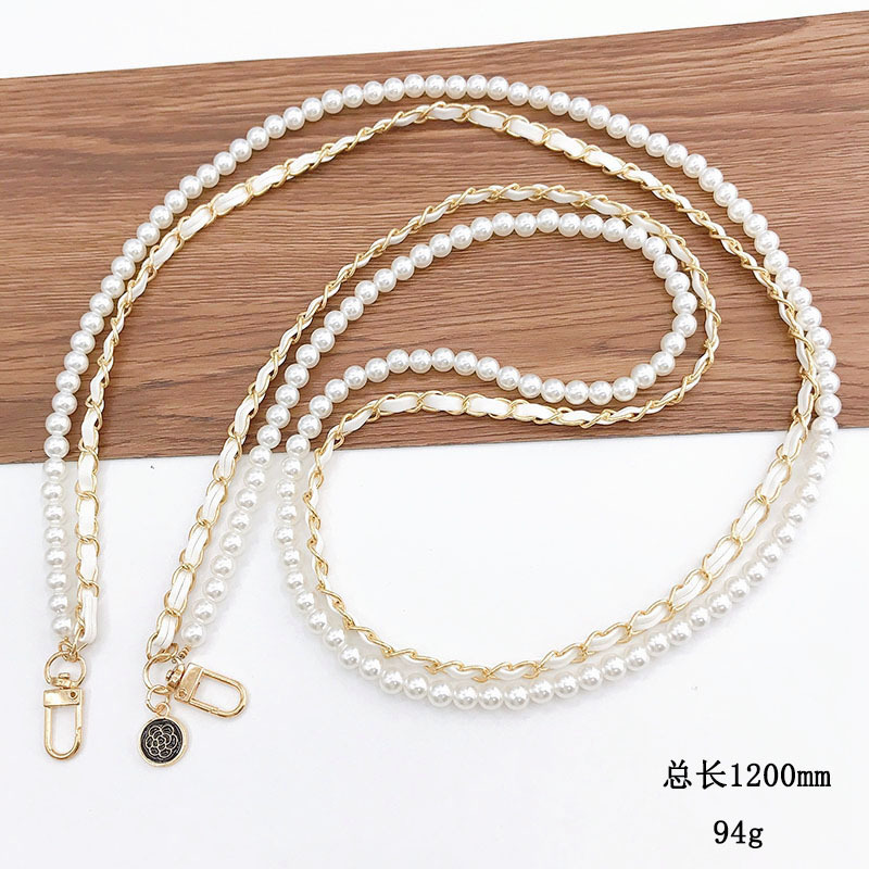 Yilian's new small fragrant style pearl diagonal cross leather rope phone case accessory hanging chain anti fall single shoulder strap