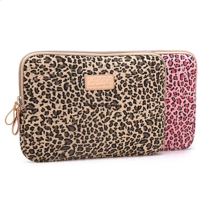 Notebook bag 13.3 14 15.6 inches Leopard canvas cover for MacBook Air Pro womens handbag notebook Dropship 240903