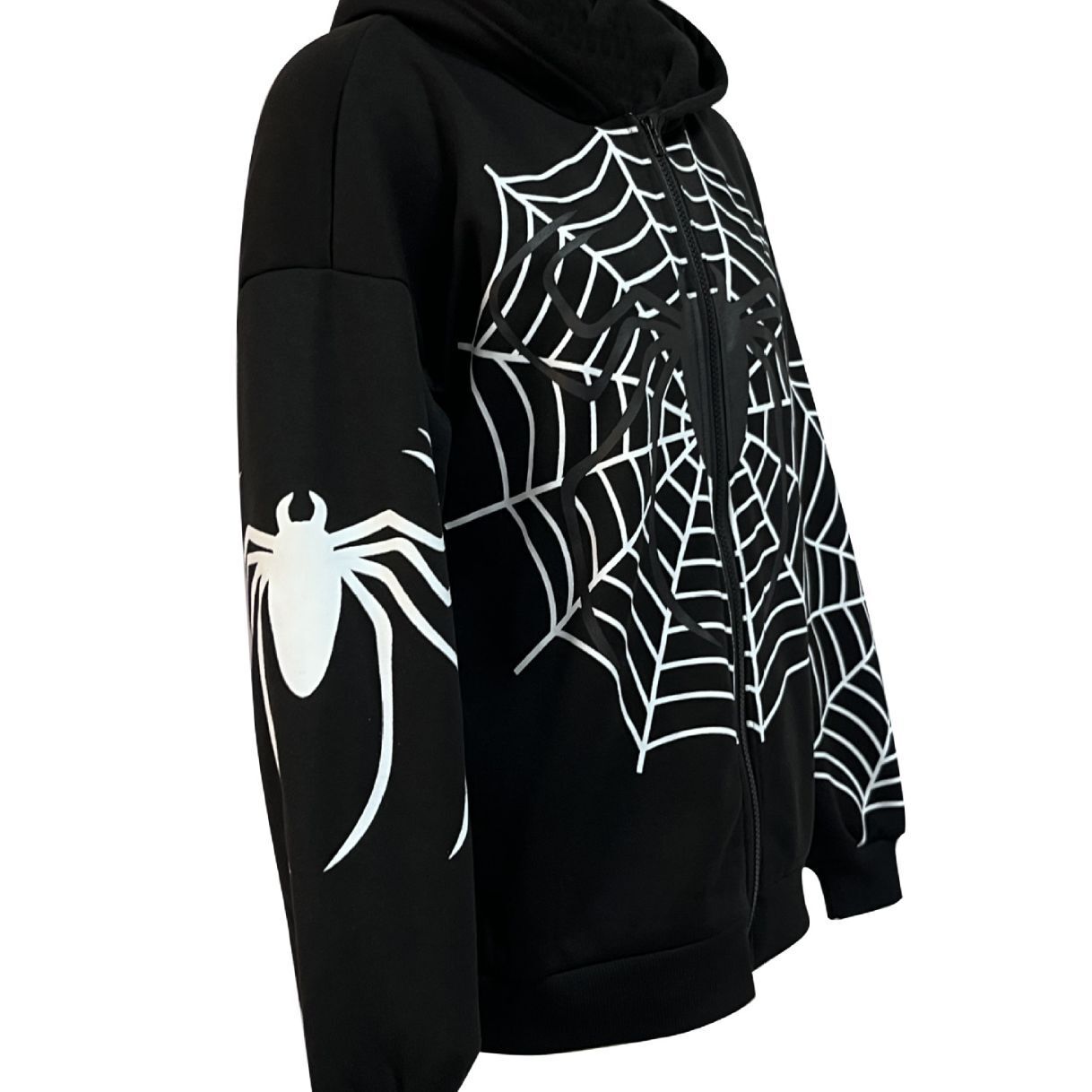 EZwear Plus Spider Web Print Zip Up Drop Shoulder Hoodie Loose Y2K Casual hooded