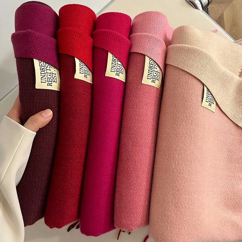 Double sided winter cashmere scarf warm and cozy Pashmina shawl bag tassel womens blanket Echape Bufanda headscarf size 31 X241017