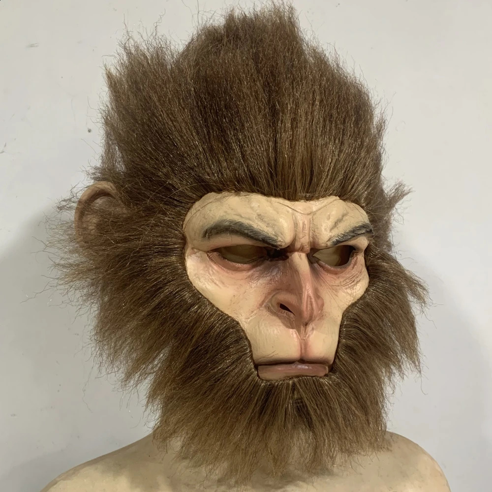 Black Mythical Monkey Mask Sun Wukong Latex Simian Headmask Halloween Party Animal Costume Role Playing Props 240906