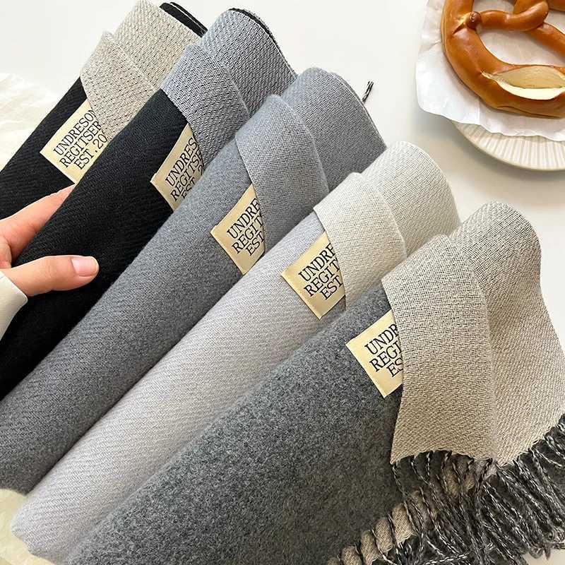Double sided winter cashmere scarf warm and cozy Pashmina shawl bag tassel womens blanket Echape Bufanda headscarf size 31 X2410171