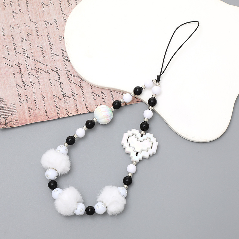 Yilian new plush bead love chain case decoration short wrist strap phone hanging rope anti fall female